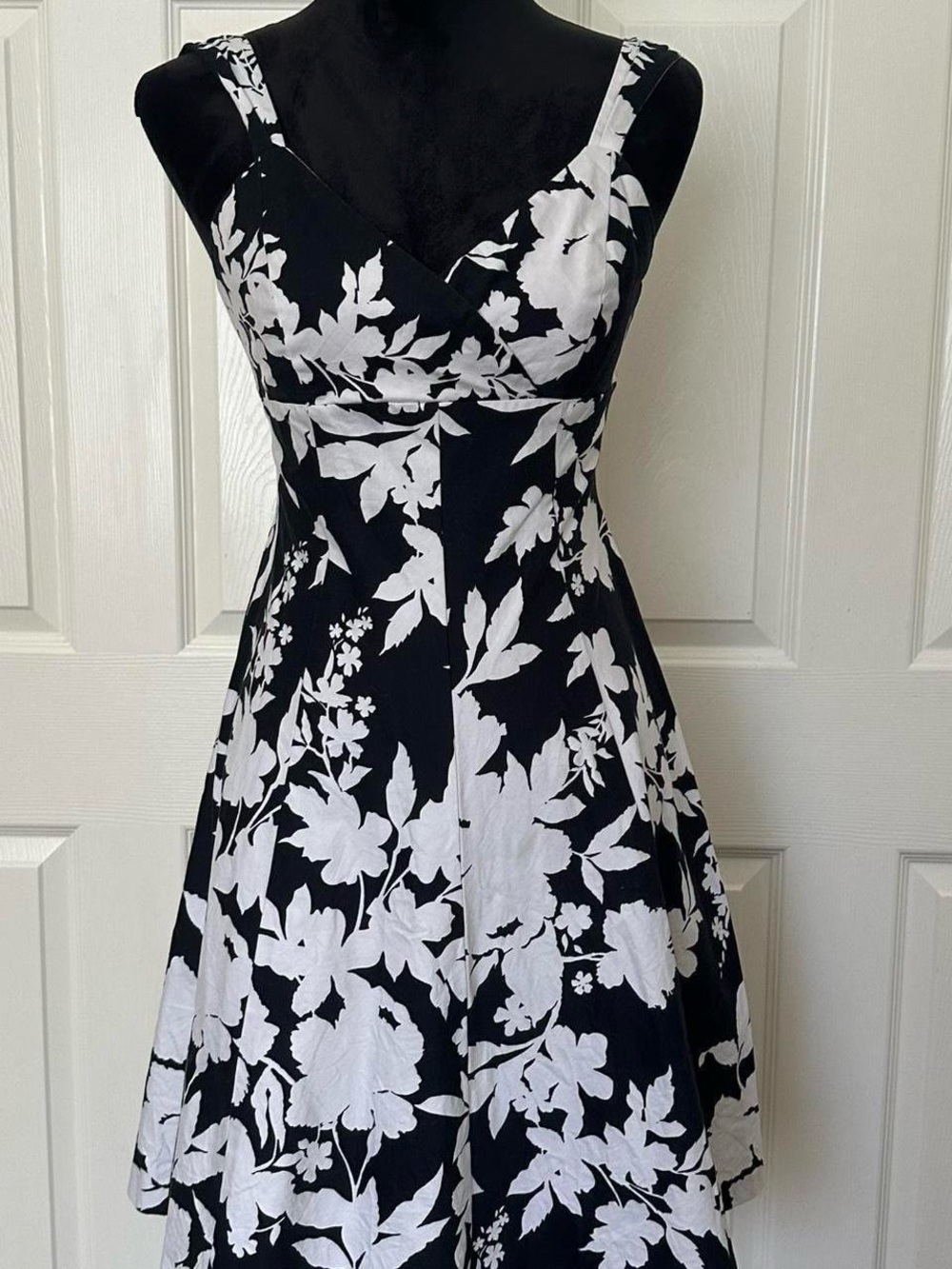 American Living Black & White Floral A-Line Midi Dress